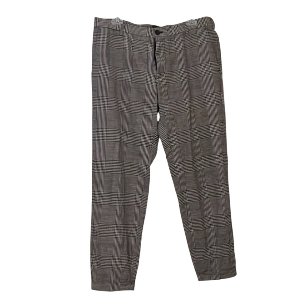 H&M Men’s Lightweight Plaid Skinny Fit Coupe Moulante Linen Blend Pants 33